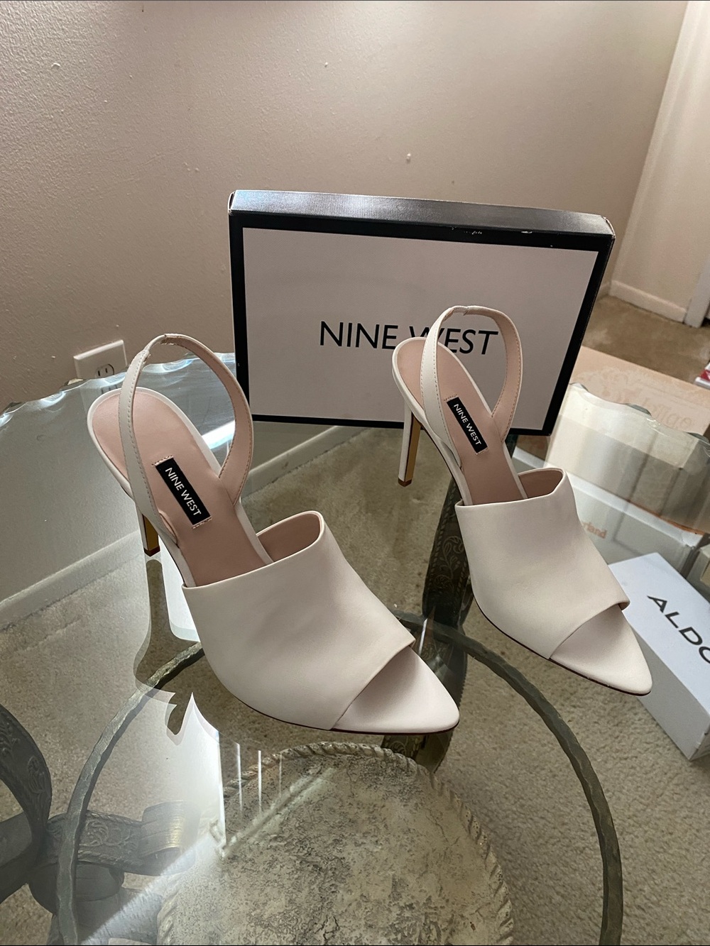 Nine West White Open-Toe Slingback Heels